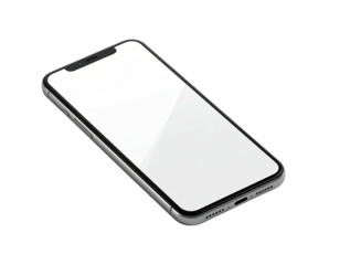Angled view of a sleek, modern smartphone with a bright white screen