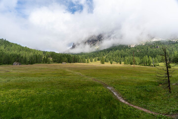 Summer hiking adventure in the mountains with stunning views