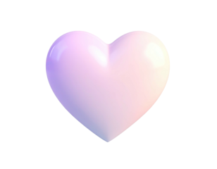 A glossy, pastel heart floats against a stark black backdrop, showcasing gradients