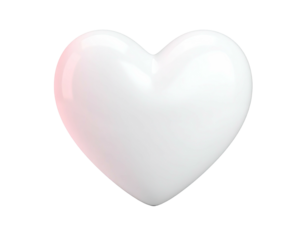 A glossy white heart shape with a soft pink gradient on the left side