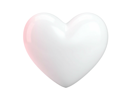 A glossy white heart shape with a soft pink gradient on the left side