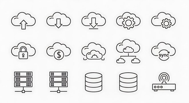 Cloud Computing and Data Storage Icons - A Modern Technology Set.