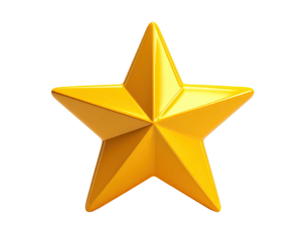 A glossy five-pointed golden star floats against a stark, black background
