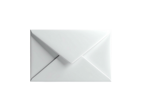 Isolated, angled view of a white, closed envelope on a black background