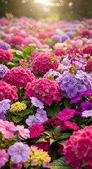 Obraz premium Vibrant Hydrangea Garden - A Colorful Floral Display in Full Bloom.