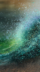 Fototapeta premium Vibrant ocean wave splashing against the shore with intricate colors in a tranquil setting