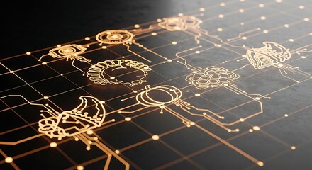 Thanksgiving icons connected by glowing circuit lines on a dark textured background