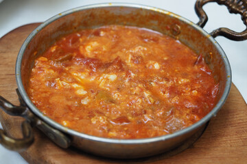 Delicious turkish menemen on the table