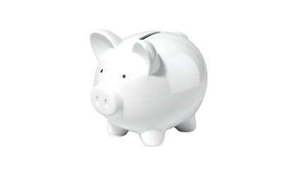 A shiny, white ceramic piggy bank with slot and ears against a black background