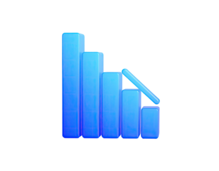 3D render of a decreasing bar graph on a black background