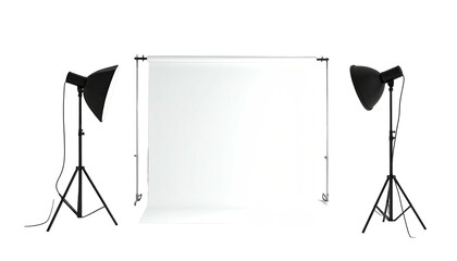 Studio scene with a backdrop and two lights, isolated on black background