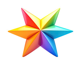 Rendered star with sharp points, iridescent rainbow hues, against black