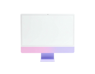 Modern desktop computer with vibrant pink and purple gradient base, isolated