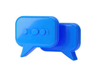 Two adjacent 3D blue speech bubbles with three dots, isolated on black background