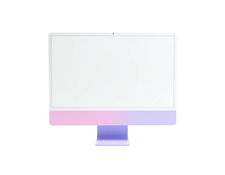 Modern desktop computer with vibrant pink and purple gradient base, isolated