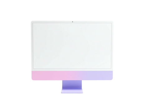 Modern desktop computer with vibrant pink and purple gradient base, isolated