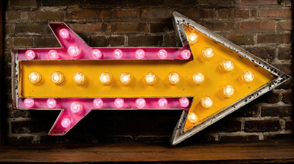 Illuminated Arrow Sign on Brick Wall - Vintage Advertising