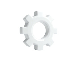 Simple 3D white gear icon set against a stark black background