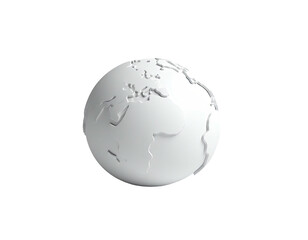A simple, white, globe graphic, floating in a stark, black background