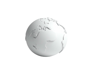 A simple, white, globe graphic, floating in a stark, black background