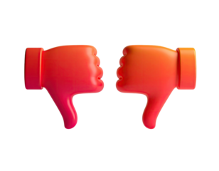 3D rendered pair of thumbs down gestures, with bright gradients