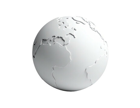 A stark, white globe against a black backdrop, displaying continents