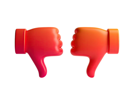 3D rendered pair of thumbs down gestures, with bright gradients