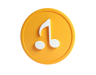 3D-rendered gold coin featuring a musical note on a stark black background