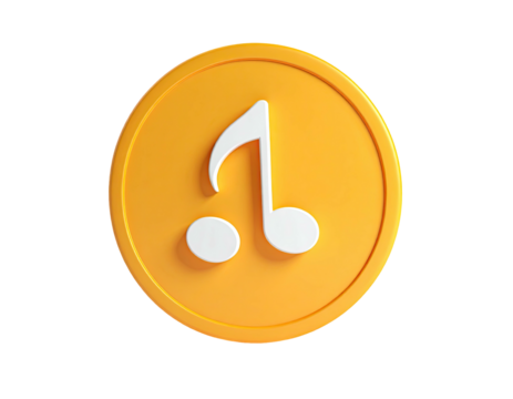 3D-rendered gold coin featuring a musical note on a stark black background