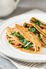 Homemade Savory French Crepes with Spinach