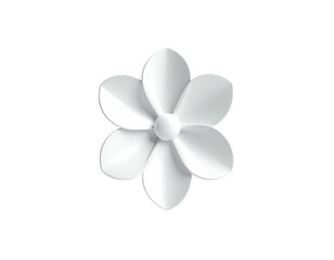 Pristine white, stylized, six-petaled blossom, centered, with a dark background