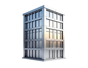 Glossy modern architectural structure with mirrored windows, against black