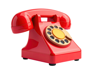 Shiny, glossy red rotary-dial telephone against a black background