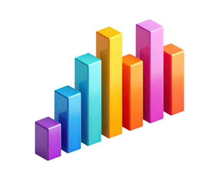 Colorful 3D bar graph illustrating data progression with varying heights