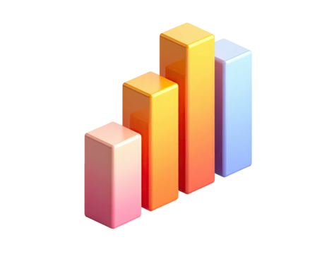 3D render of colorful, gradient bar graph rising on black background - Powered by Adobe