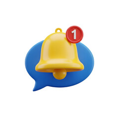 3D notification bell icon with message bubble alert reminder for social media isolated on white backgrou