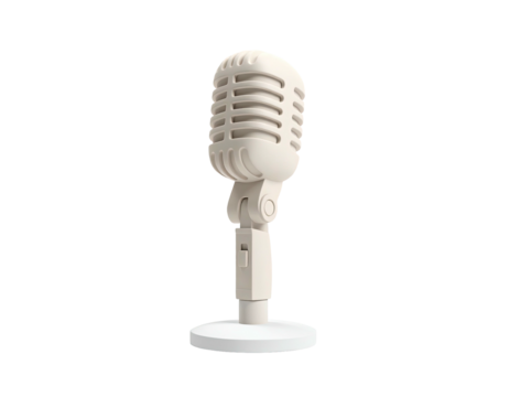 Isolated cream-colored vintage microphone on stand. Classic audio equipment - Powered by Adobe