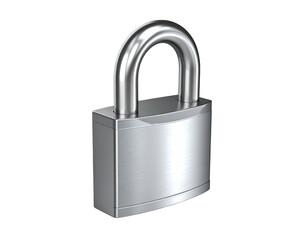 A close-up of a shiny, metallic, closed padlock isolated against black