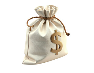 A tied-up beige money bag with a dollar symbol, set against a black background