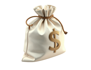 A tied-up beige money bag with a dollar symbol, set against a black background