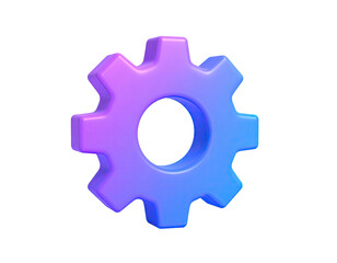 3D render of a single cogwheel with a gradient coloring from pink to blue