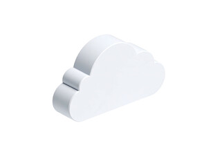 A minimalist, 3D render of a white fluffy cloud against a stark black backdrop