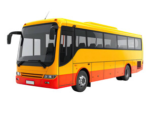 Bright yellow and orange passenger coach bus isolated on a black background