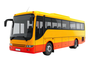 Bright yellow and orange passenger coach bus isolated on a black background