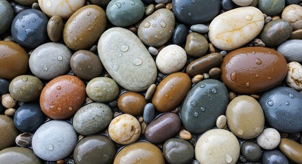 Wet river stones texture, tranquil ambiance for meditative backgrounds
