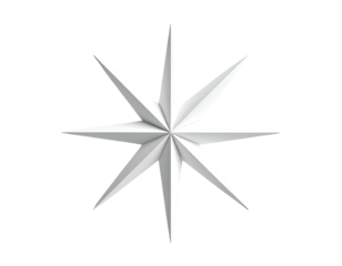 A bright white eight-pointed star, rendered with dimensional shading on a black background