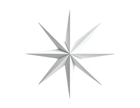 A bright white eight-pointed star, rendered with dimensional shading on a black background