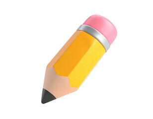 3D rendering of a yellow pencil with pink eraser and black tip, on black background