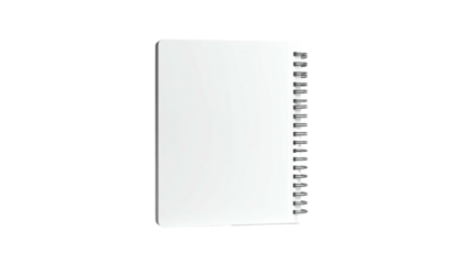 Isolated image of a vertical, blank, spiral-bound notebook against black