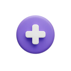 Fototapeta premium 3D render of a plus sign button simple white cross on purple circle isolated on white background